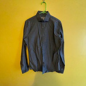 Express Grey & White Polka Dot Button Down Dress Shirt Size Small Fitted